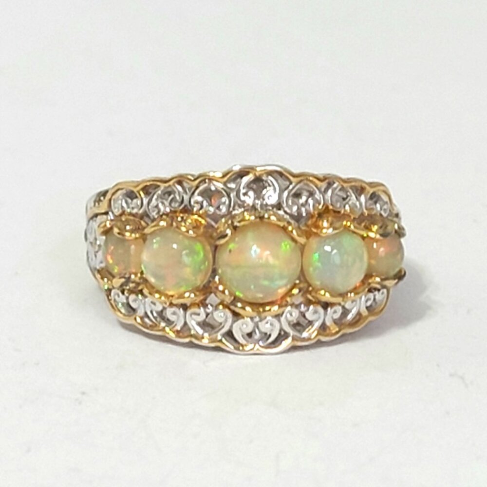 Gems en Vogue Boho Sterling Palladium Silver Gold Opal Cluster Filigree Ring 8